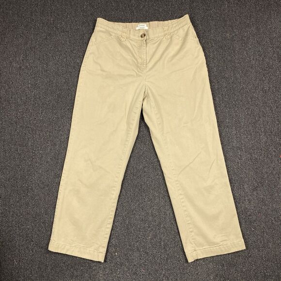 LL Bean Pants Beige Khaki Classic Women's Tapered Pleated Flannel Lined Size 12 - Picture 1 of 5
